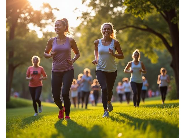 Diverse Austin adults engaging in wellness activities in a green park, symbolizing community and health.
