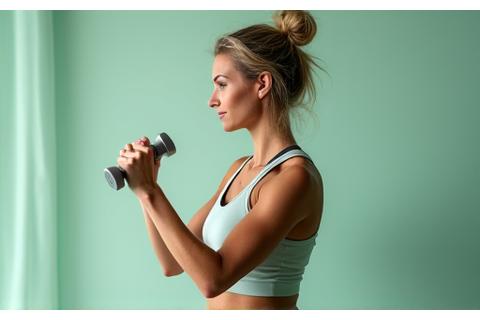 Mature adult performing gentle strength training with light weights, focusing on form and joint health and stability.