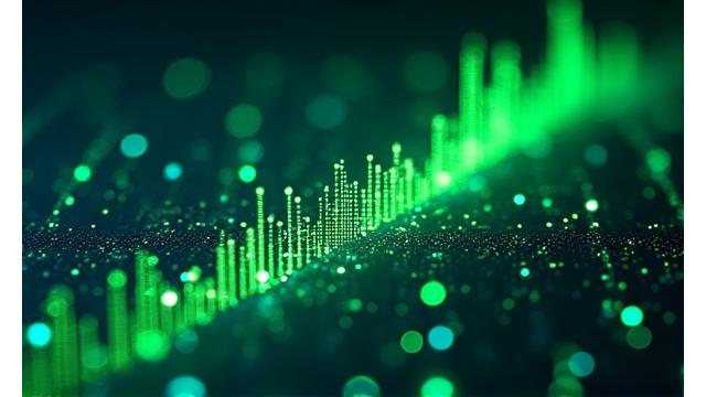 Illustration of a network of glowing nodes representing data flowing seamlessly, with an uptime graph in the background, conveying reliability and connectivity.