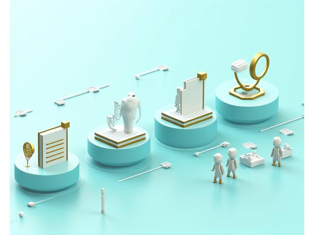 Illustration of a multi-step content curation process with gears and expert figures, emphasizing quality control.